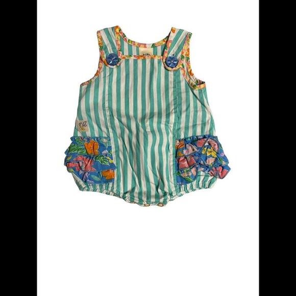 Wildflowers Blue Stripe Ruffle Bubble Romper k98 - Picture 1 of 4